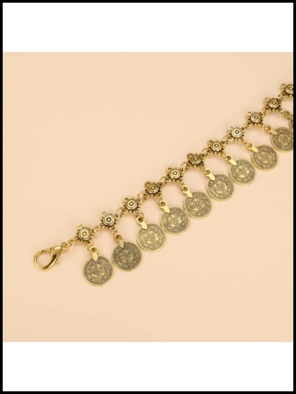 Metal Chain Belt with Coin Pendant, Adjustable Waist Belt for Dresses